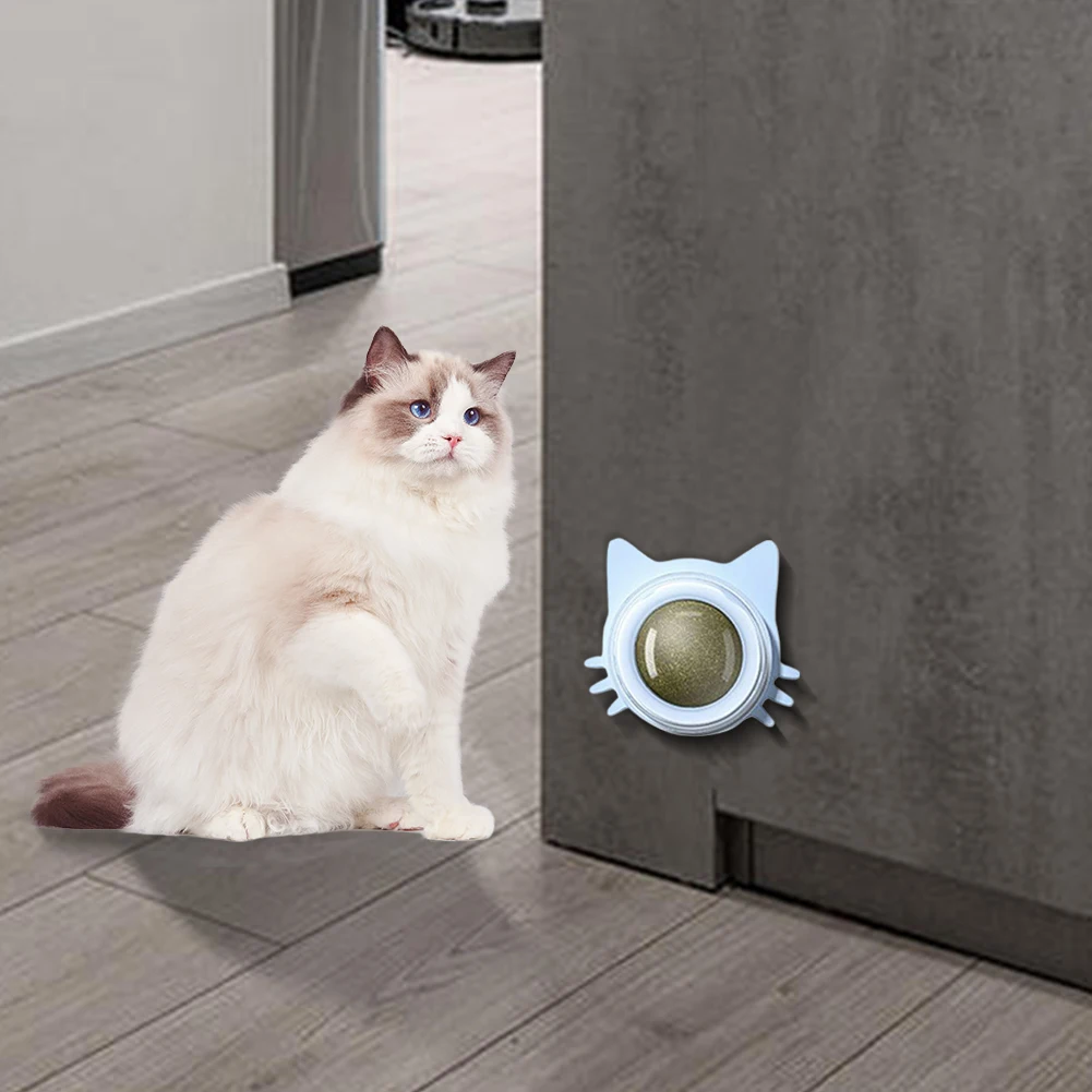 Catnip Lickable Ball Rotatable Teeth Cleaning Cat Bite Toy Cat Wall Treats for Indoor Cats