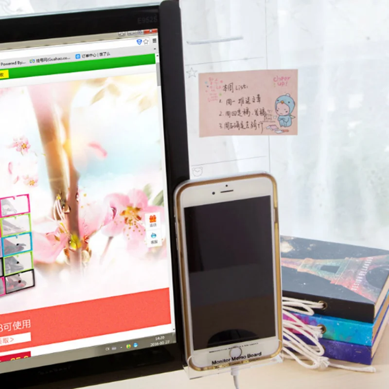 Creative Acrylic Monitor Message Memo Board for Sticky Note Transparent Name Card Phone Holder Desktop desk organizer monitor memo board clip sticky note holder