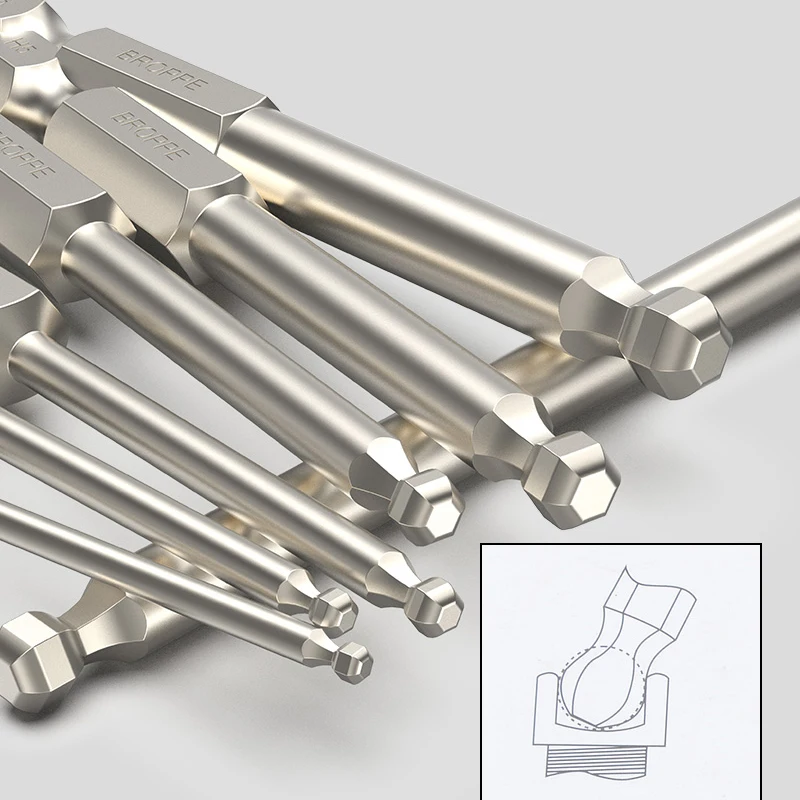 

1Pc Metric Ball End Screwdriver Bits 65mm 100mm 150mm Allen Wrench Drill Bit Magnetic Hex Bit Set S2 Steel Hex Key Socket Driver