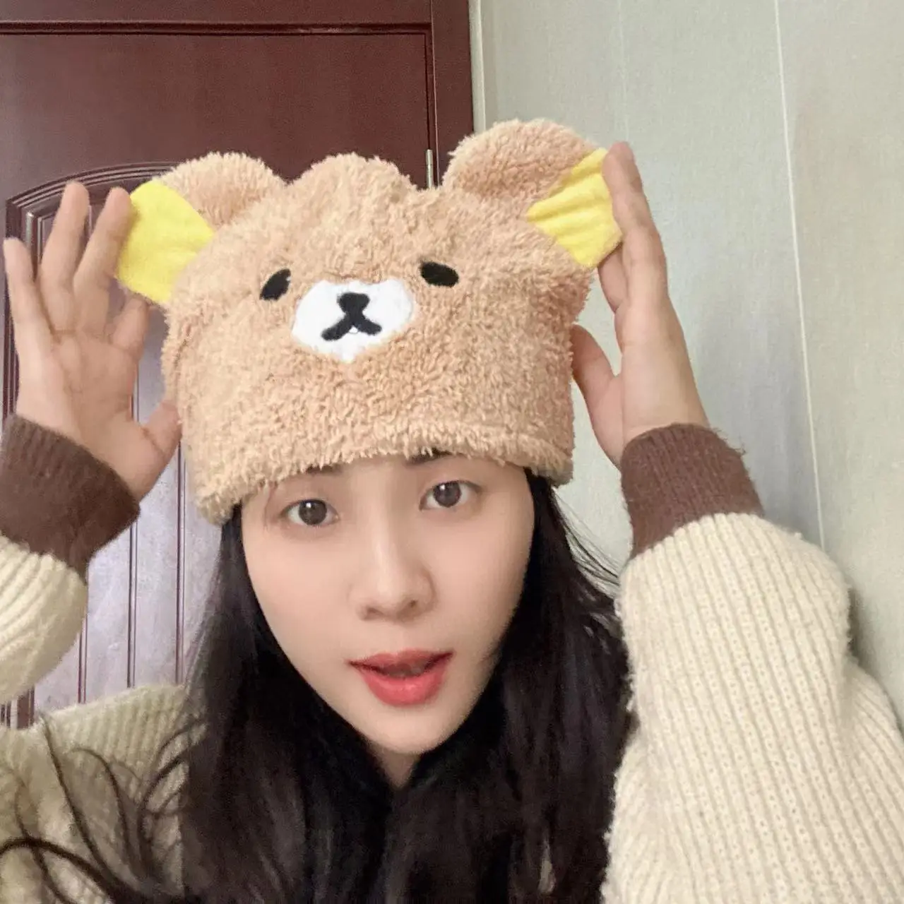 Rilakkumas Plush Hat Bear Winter Keep Warm Cap Cartoon Adult Children Cute Lamb M (56-58cm)