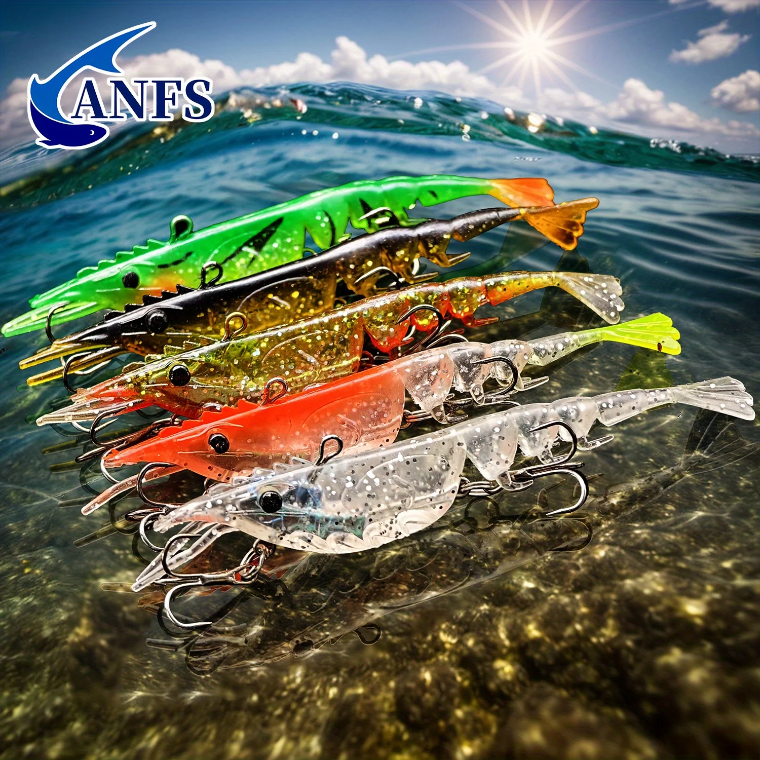 ANFS 1 Stück realistische Garnelen-Angelköder, mehrfach gegliederter Softbait, künstlicher Köder für Salzwasser und Süßwasser