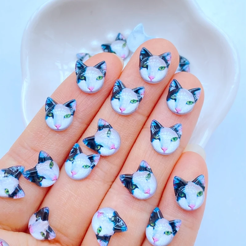 50Pcs Neue Mini Nette 9*10mm Tier Cartoon Katze Kopf Flache Rückseite Harz Scrapbooking Schmuck Handwerk Dekoration zubehör – Detail 7