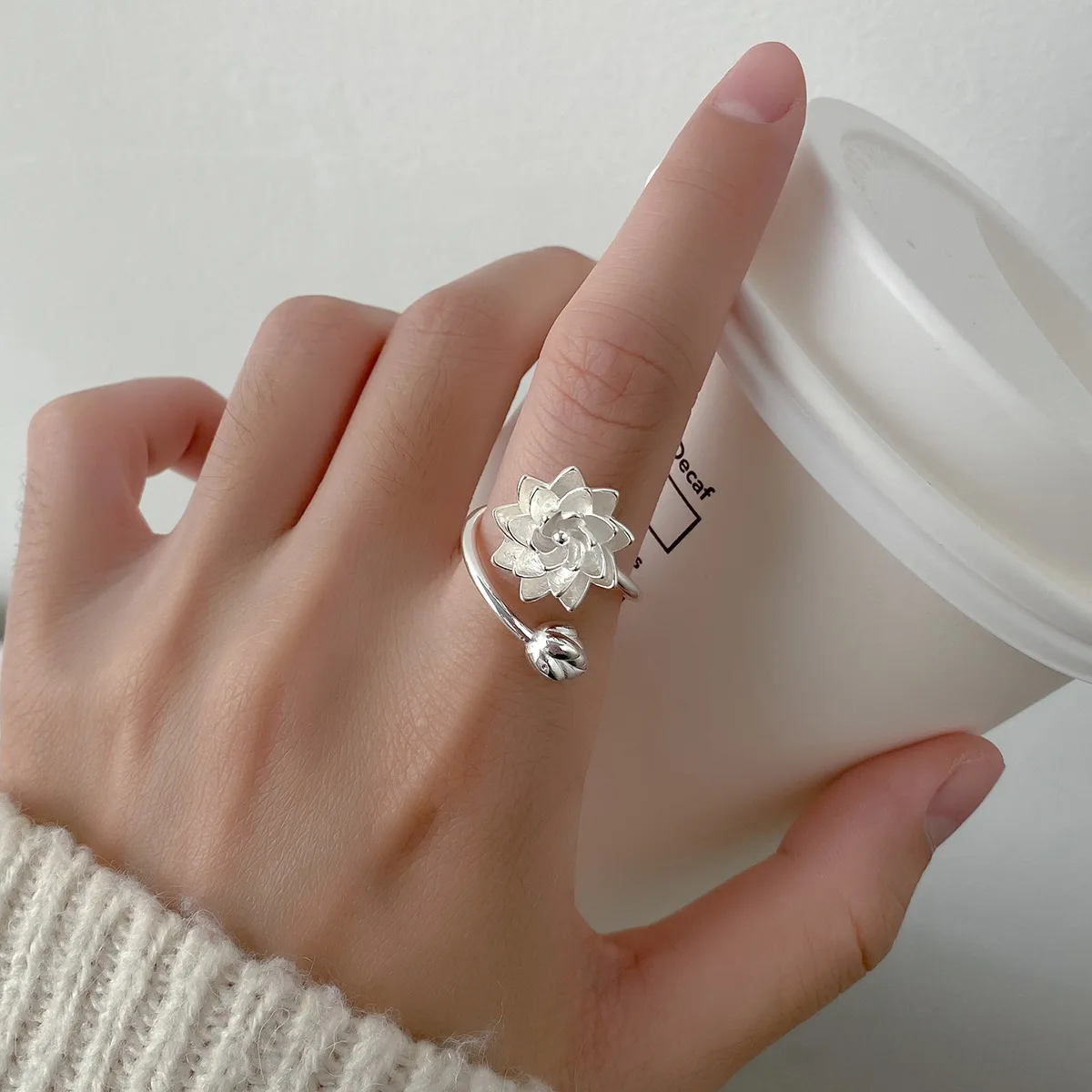 Silver Rings Wedding Rings Silver Ring 925 Sterling Silver Lotus Flower Adjustable For Women