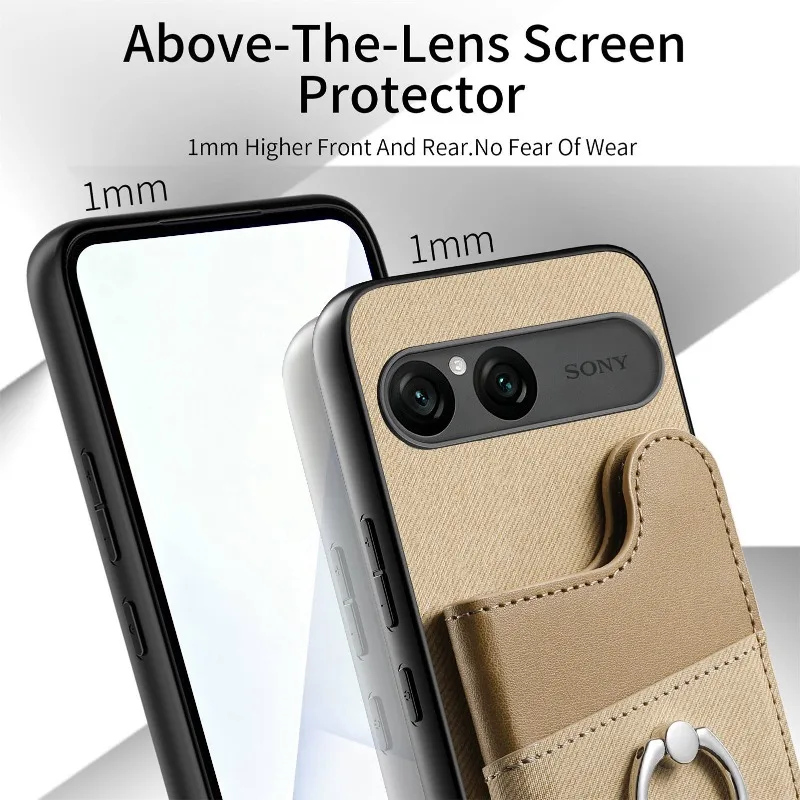 PU Leather Flip Wallet Card Slot Phone Case with Ring Holder and Shockproof Bumper Shell