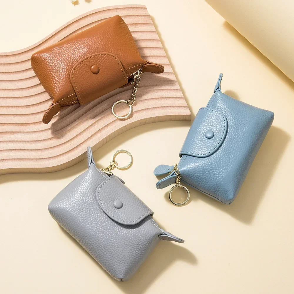 Women's Genuine Leather Clutch Mini Pouch Large Capacity Double Zipper Multi-function Coin Purse
