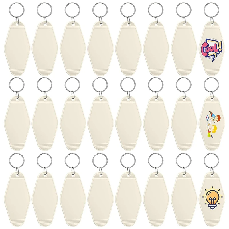 24 Pcs Vintage Motel Keychain DIY Blank Hotel Keychains Bulk Sublimation (Beige)