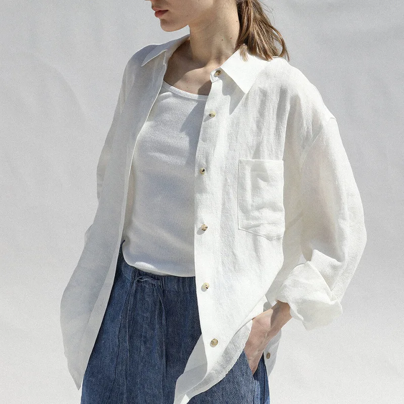 Casual 100% Leinen Frauen Hemd Übergroßen Drehen Unten Kragen Langarm Elegante Und Vintage Frauen Blusen Blusa Feminina