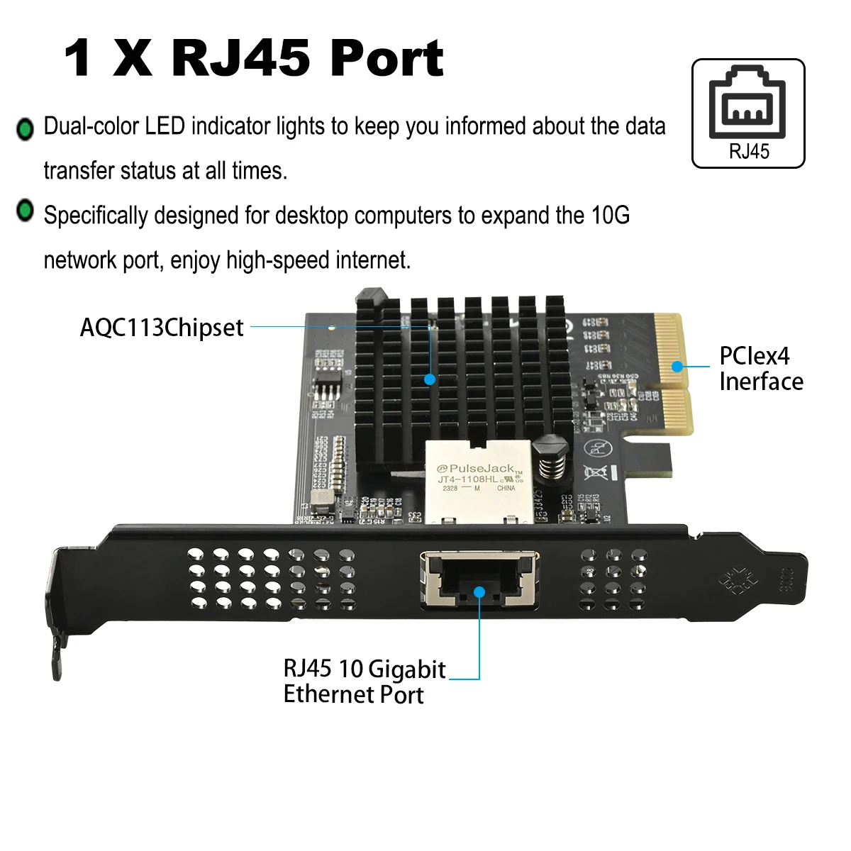 10Gbps AQC113 PCIE To Single Port RJ45 Network Card 1G/2.5G/5G