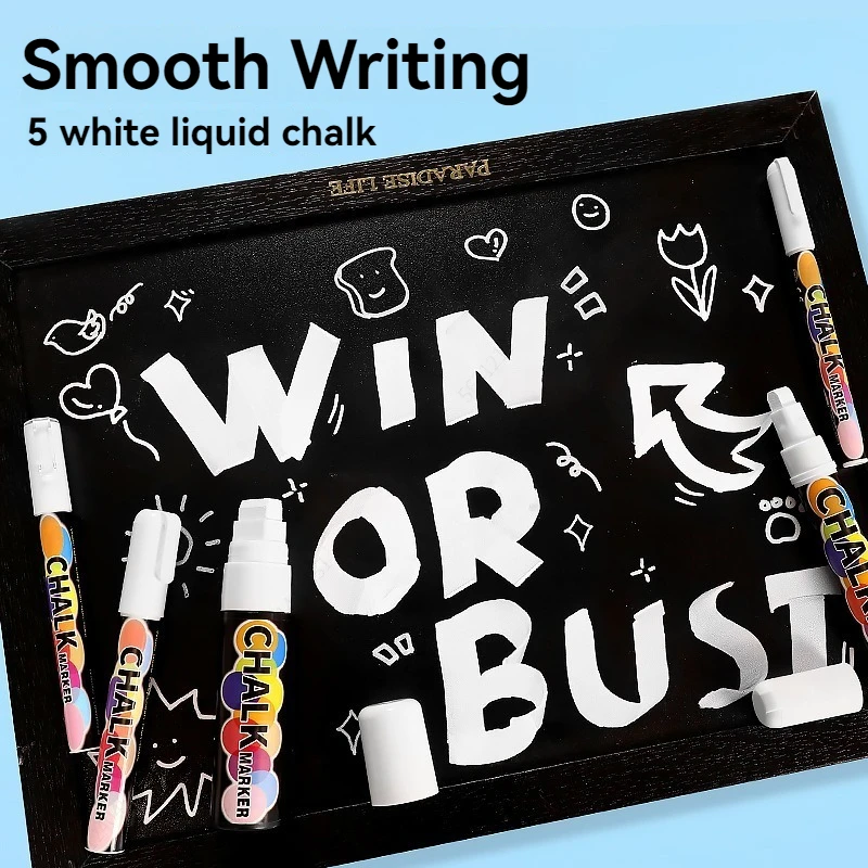 5pcs/set White Chalk Markers -Liquid Chalkboard Markers, White Liquid Chalk Marker for Windows, Glass - 1, 3, 6, 10, 15mm Tips 4