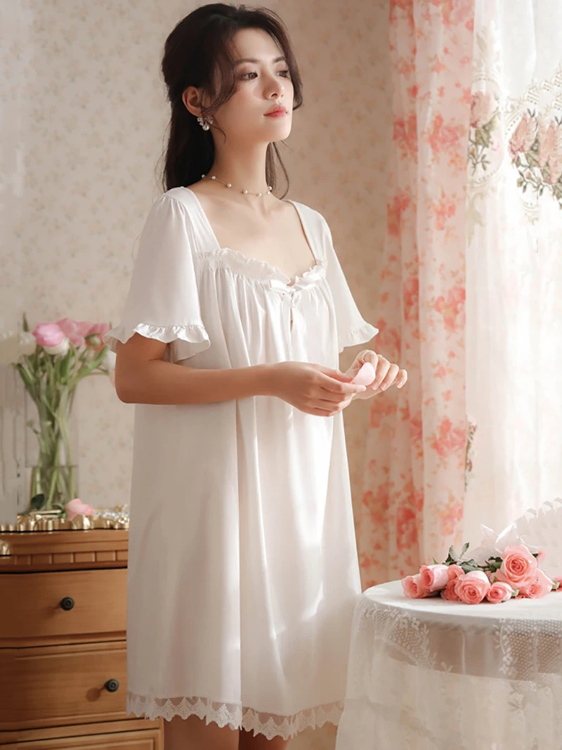 Fairy White Cotton Night Dress Women Sexy Lace Short Sleeve Nighty  Victorian Nightgowns Built-in Bra Negligee Princess Sleepwear - Nightgowns  & Sleepshirts - AliExpress