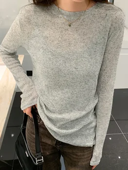 AOSSVIAO المرأة الأبيض كم طويل تي شيرت الربيع الصيف الأساسية فضفاضة تناسب موضة مثير انظر من خلال عادية المحملة فام رقيقة 2025 5