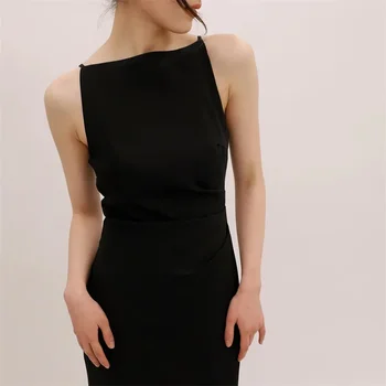 Elegante Abito Lungo Stile Hepburn, Vestito Modellante Monospalla con Vita Plissettata e Senza Maniche