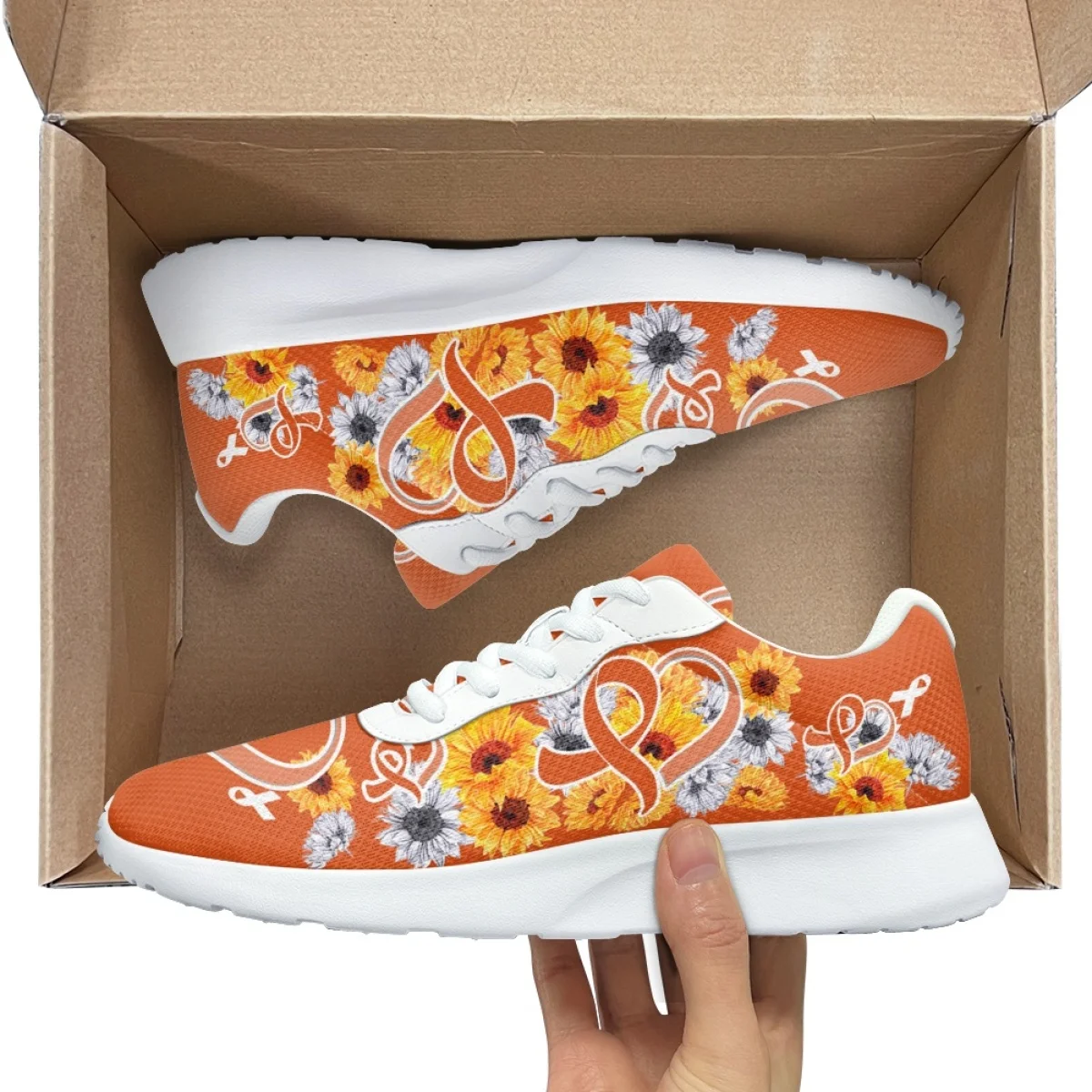 Awareness Sunflower Ribbon Women's Fashion Soft Sneaker Wear-resistant Outdoor Casual Shoes Lightweight Breathable Walking Shoes