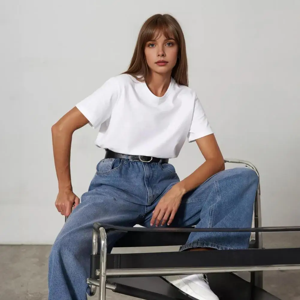 

Женский топ, Стильная летняя повседневная футболка, свободная футболка, однотонный пуловер, топы для улицы, модная женская футболка