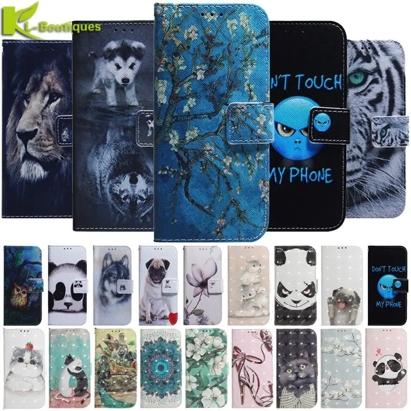 Painted Animal Leather Wallet Phone Case For iPhone 14 Pro Max Case iPhone 11 12 13 Pro Max 14 Plus 14ProMax Cover Wolf Dog Capa