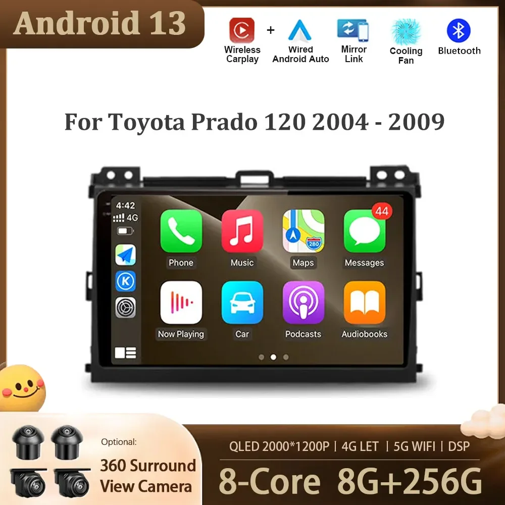 

Android 13 For Toyota Prado 120 2004 - 2009 Auto Radio Car Multimedia Player Navigation Screen 4G GPS WIFI DSP BT Stereo Carplay