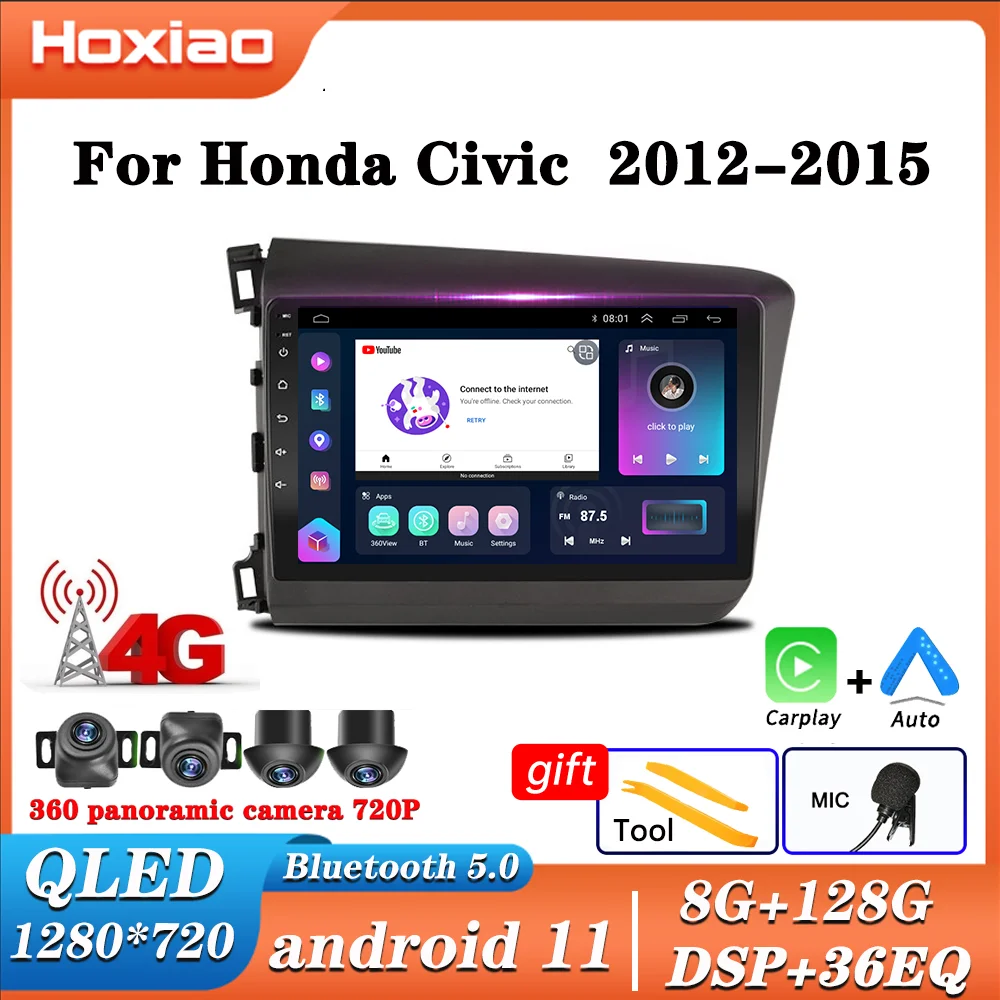 Hoxiao Android 11 Car Radio 4g Wifi For Honda Civic 2012 2015 Carplay