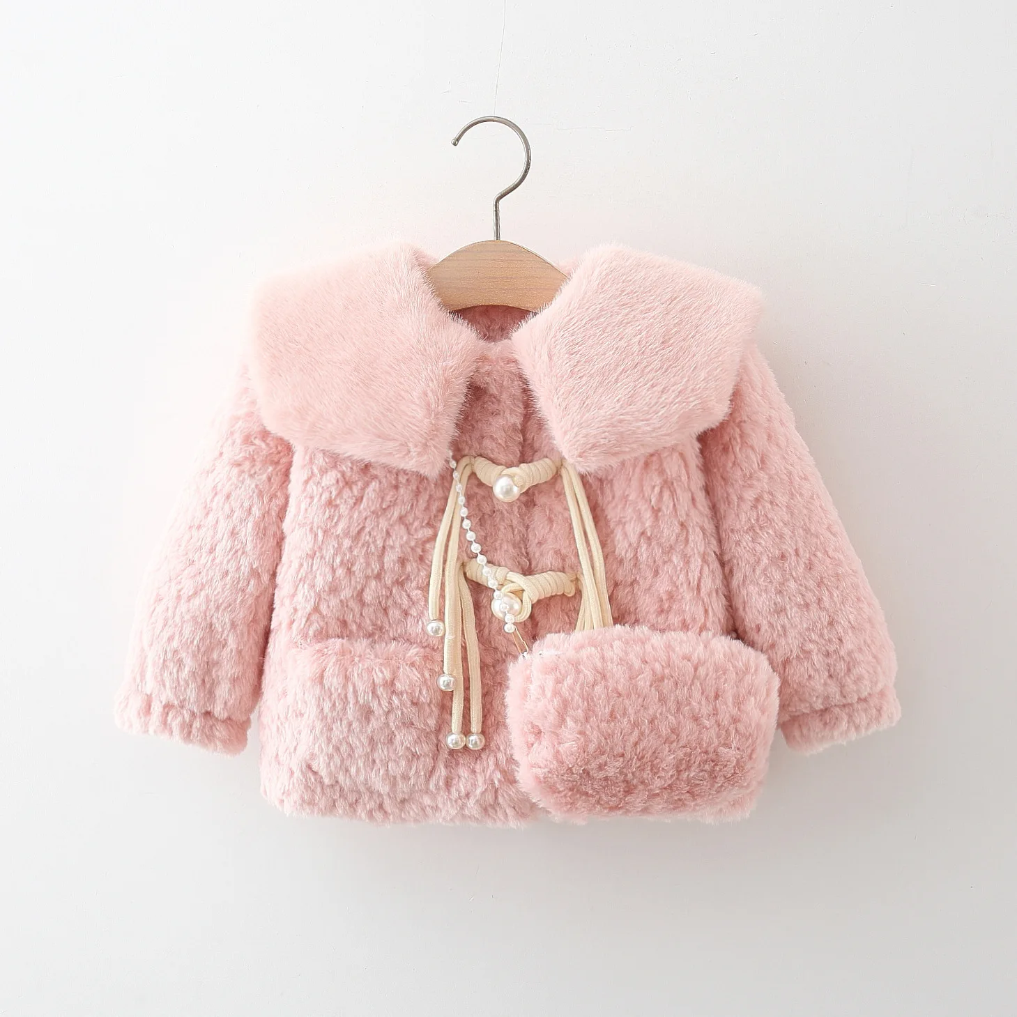 Two Piece Set Of Baby Girl'S Coat Winter Bow Lamb Wool Girl'S Jacket Cute And Warm Clothing