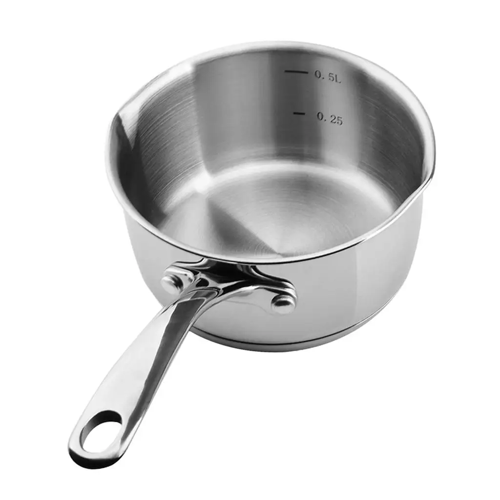500ml Milk Pan Stainless Steel Saucean Coffee Butter Warmer with Double Spout Gas Cooker Induction Cooker Stovetop