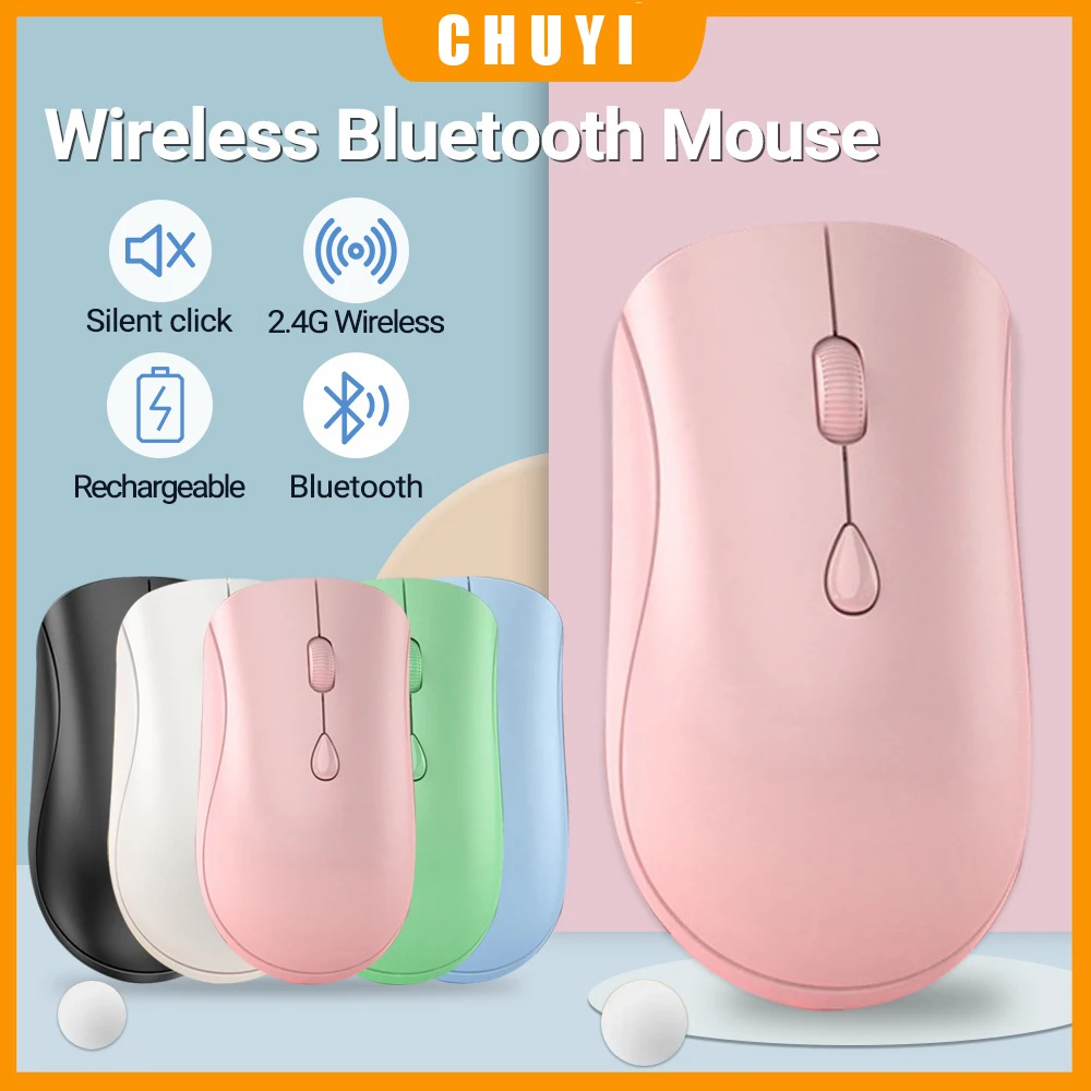 Mouse Bluetooth Wireless 2 In 1 Mouse Ricaricabile 2.4Ghz Per Android Mac Win Laptop Desktop Office Computer Usb Bluetooth 5.2 Mouse