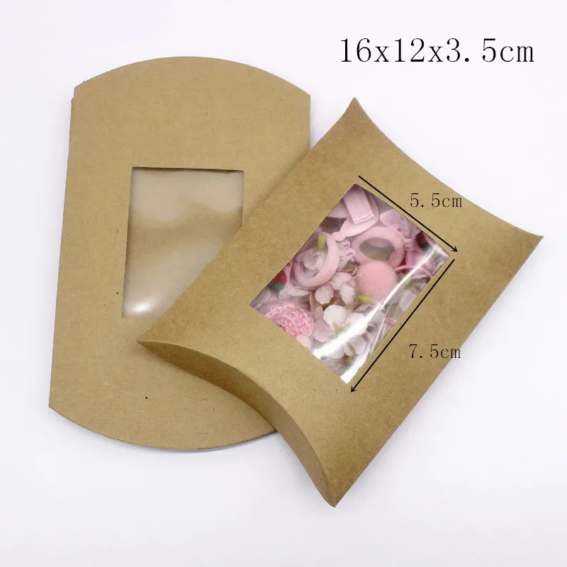 Multi size 10Pcs 18x14x4cm/15x10x3cm 2022 New DIY Kraft Paper window Pillow Box Necklace Jewelry Display Clear Pvc Pillow Box 