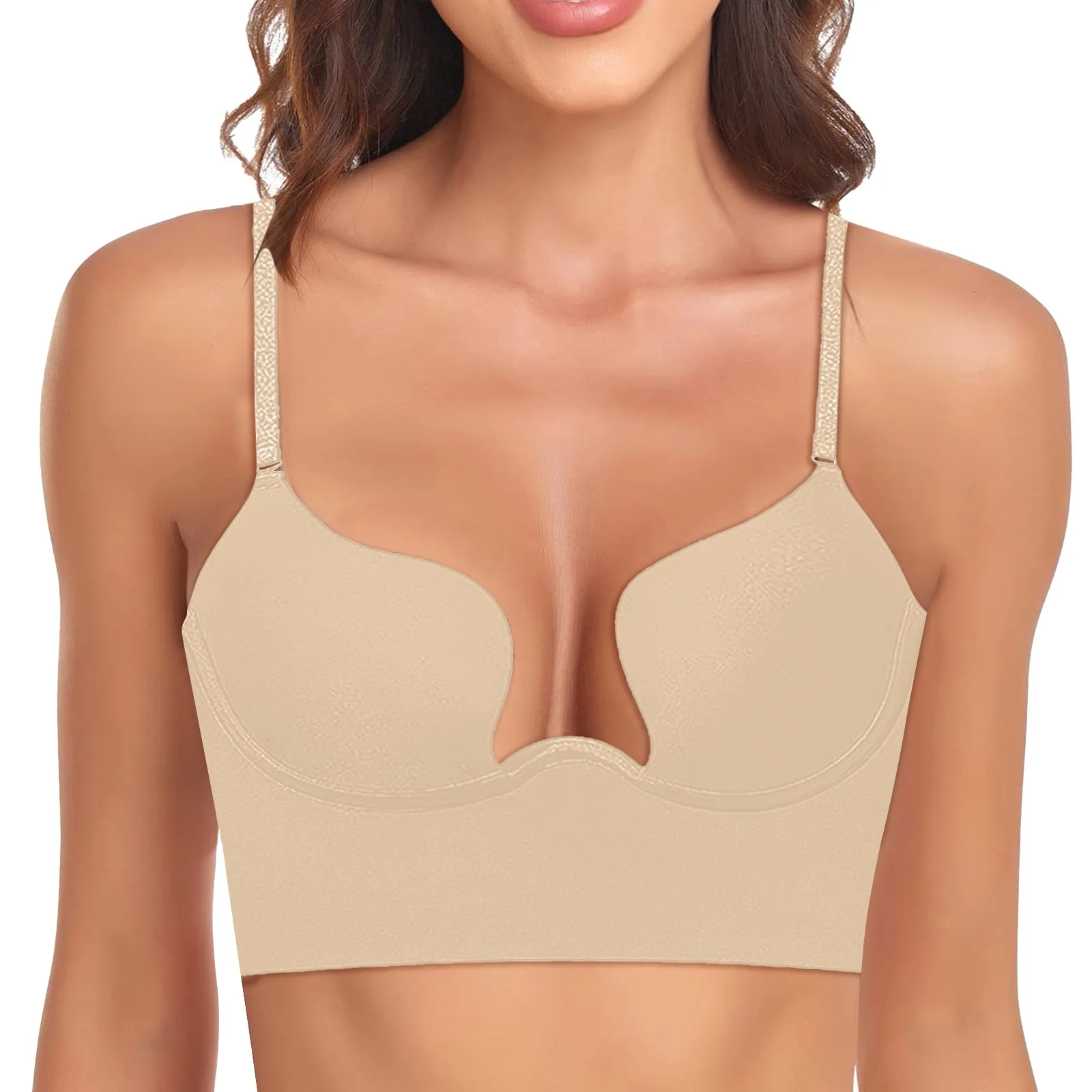 Push Up Bra Backless Women Bras Low Cut Sexy Plunge Brassiere Open Back Wedding Underwear Invisible Seamless Deep U Lingerie
