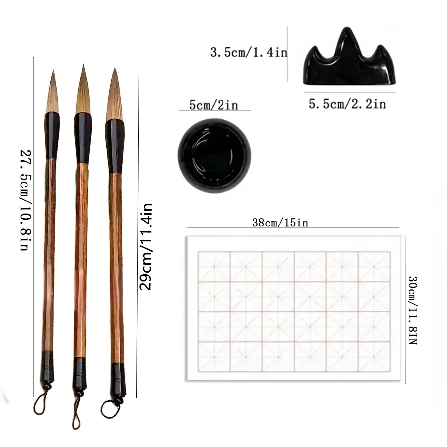 6pcs Premium Chinese Calligraphy Practice Kit - Water-Only Writing, Quick-Drying Cloth, Complete with Brushes, Inkwell & Brush H - 3