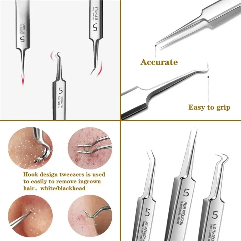 German Ultra-fine No. 5 Cell Pimples Blackhead Clip Tweezers Beauty Salon Special Scraping & Closing Artifact Acne Needle Tools