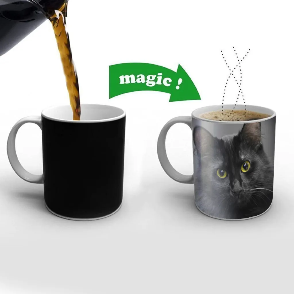 

Kids-Cartoon-Cat-Free shipping Mug Changing Color Ceramic Coffee Mugs Magic Tea Cup Best Gift