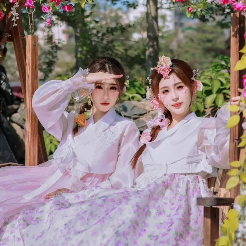 Hanbok New Yanji Korean Clothing Women's Floral Dress Trip Shoot Daily Performance mori style rose pink series artificial rose camellia korean wedding bride bridesmaid wedding bridal bouquet trip shoot bouquet