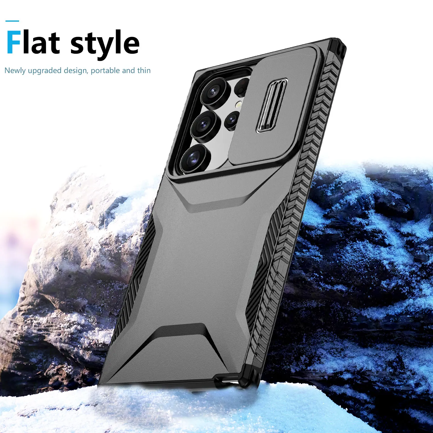 Rugged Armor Shockproof Case with Slide Window and Hard Plastic Back Cover