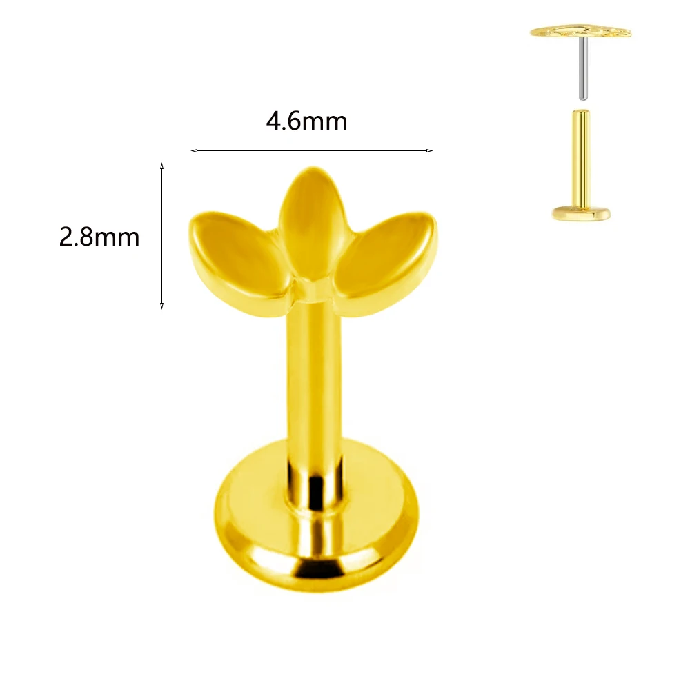 Body Piercing Jewelry ASTM F136 G23 Titanium Labret Piercing Starfish Earring Stud Bee Leaf Push In CZ Threadless Cartilage 16/18/20G