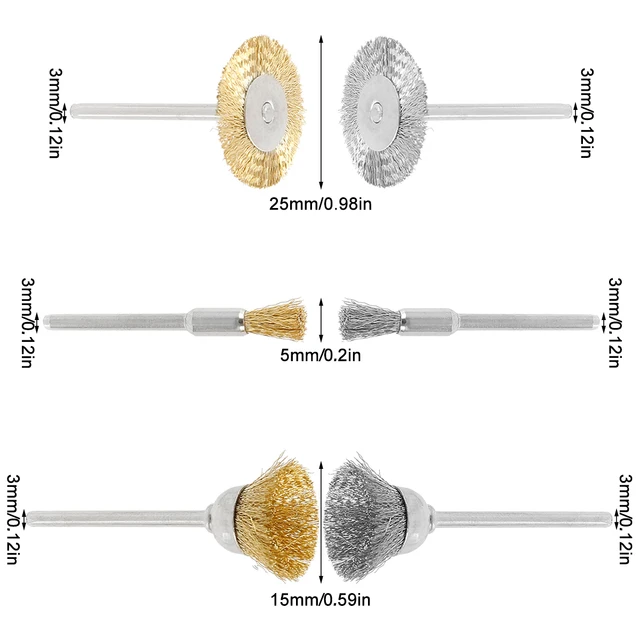 10 Pz 25/38mm Mini Filo Di Acciaio Inox Spazzola In Ottone Strumento Rotante Per Lucidatura Mola A Forma Di T Ruota, Accessori Dremel - Foto 7