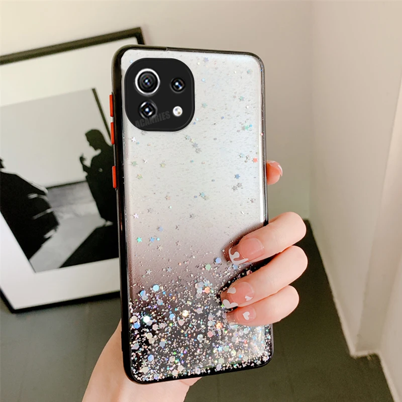 Bling Sequins Silicone Case For Xiaomi Mi 11 Lite 5G NE Transparent Soft  TPU Back Cover