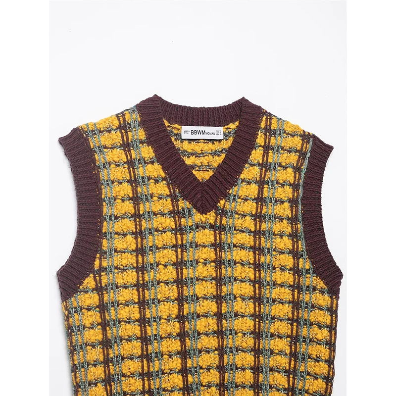 Texture Knitting Vest Sleeveless Pullover V neck Women Sweater Vest 2025 New Y2K Vintage Knitwear Women's Autumn Clothing ﻿