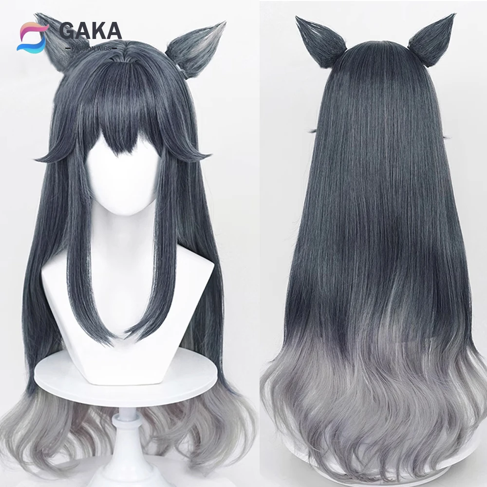 

GAKA Texas The Omertosa Wigs Synthetic Long Straight Wavy Blue Gray Game Arknights Anime Cosplay Hair Wig for Daily Party