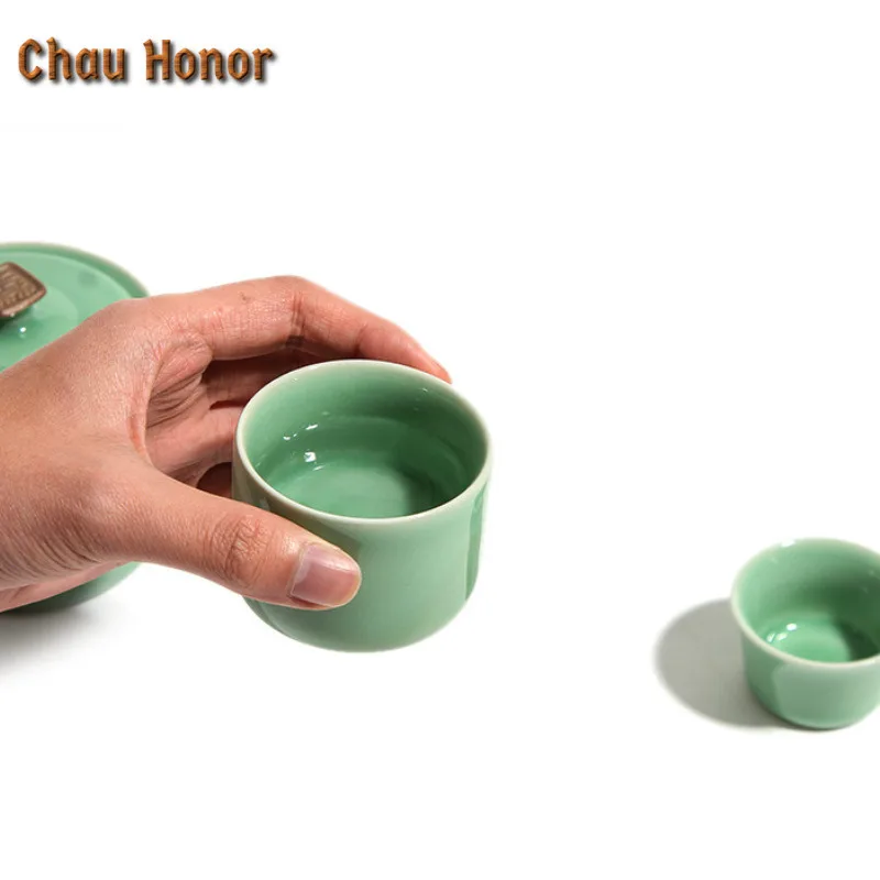 Longquan Celadon Ge Kiln Travel Tea Set Kit Creative 1 Pot 2 Cups Tea Maker Organizer Portable Camping Tote Cloth Bag Collection