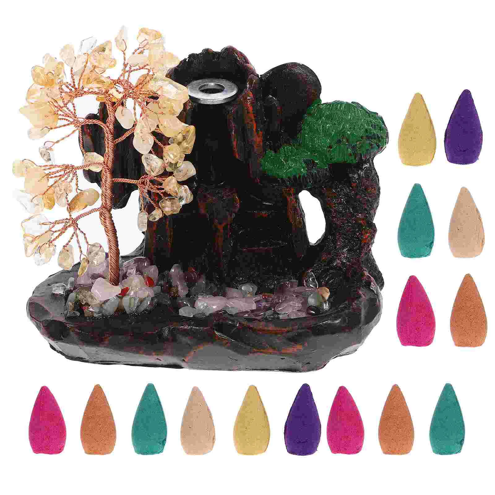 

Crystal Tree Decoration Ornament Crystal Tree Figurine Sculpture Crystal Backflow Incense Holder Decor