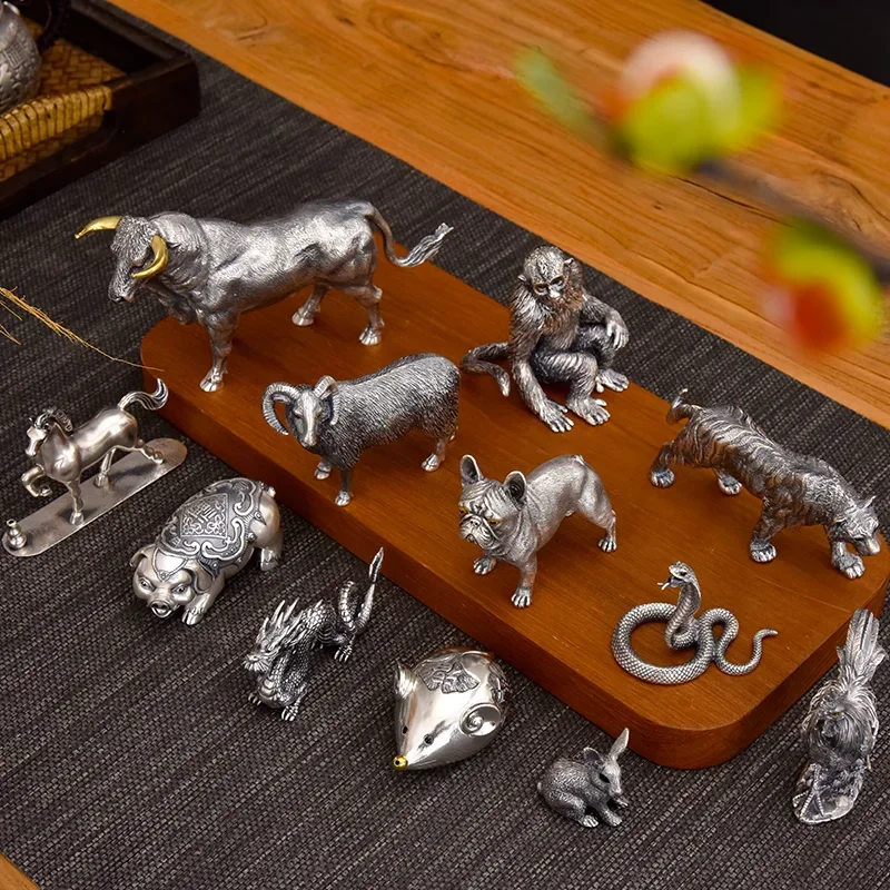 Twelve Zodiac Tea Pet Sterling Silver 999 Tea Table Decoration Pieces Boutique Can Be Soaked and Raised Collectible Play