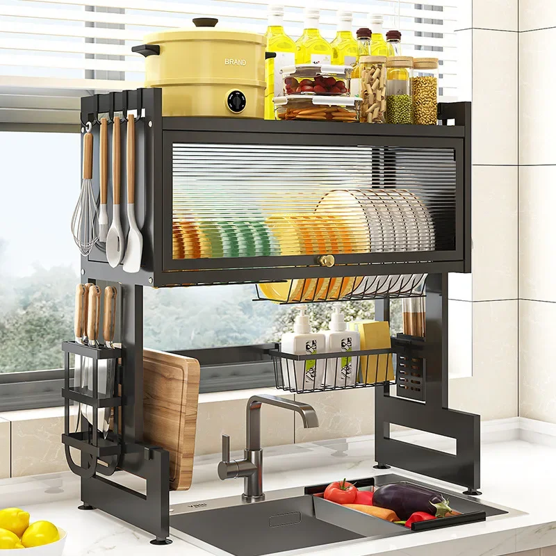 Cabinet Dish Rack Dustproof Sink Organizer Bowls and Chopsticks Holder Kitchenware Storage Rack Compact Dishware