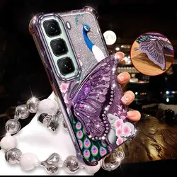 Colorful Peacock Phone Case with Lanyard and Stand - 3 Piece Set for Infinix Hot 50 5G (PURPLE)