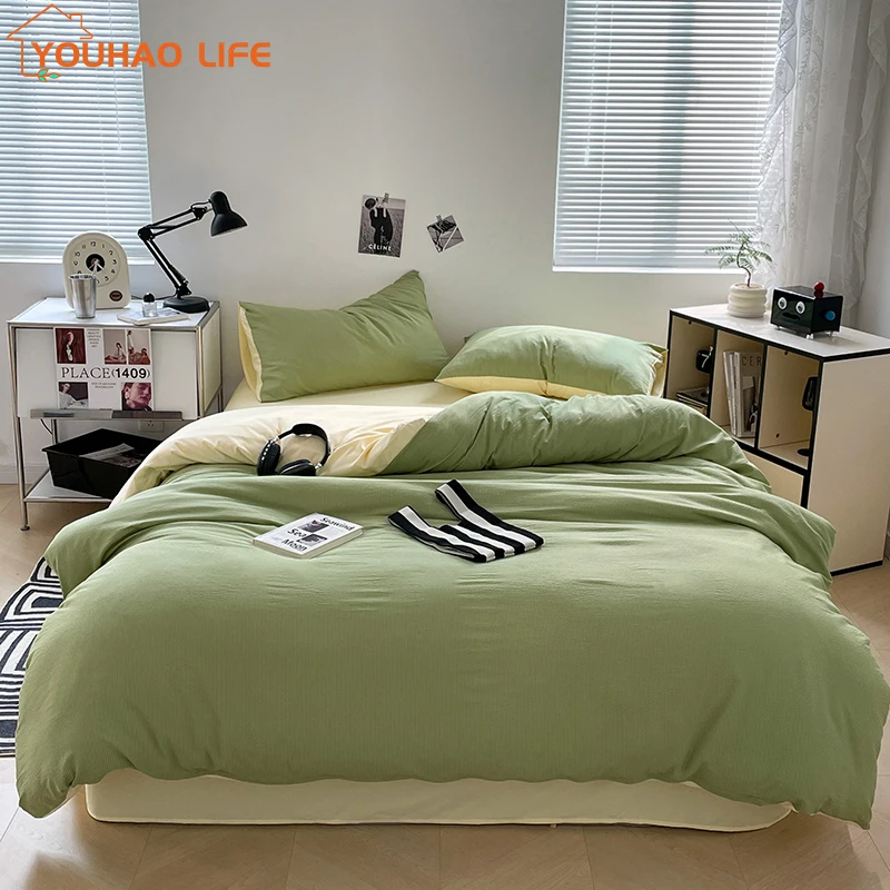 

Cotton Duvet Cover Sheet Set, Jacquard, Contrasting Colors,Super Soft, Single, Double Bedding Sets, 4 Pcs