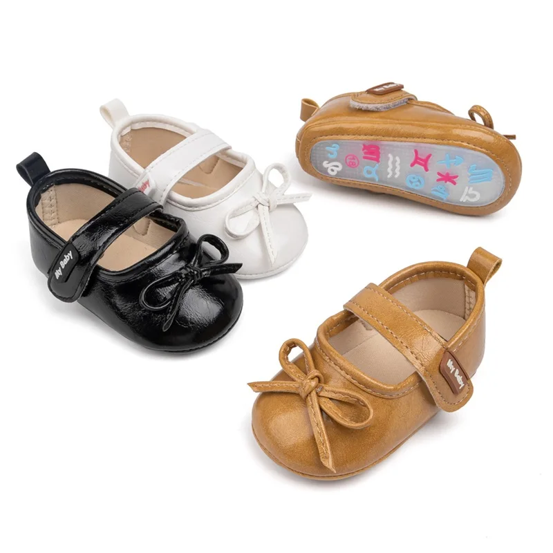Infant Baby Girl Bow Mary Jane Shoes Retro Non-slip Soft Sole Walking Shoes Newborn Cute Princess Dress for Spring Fall