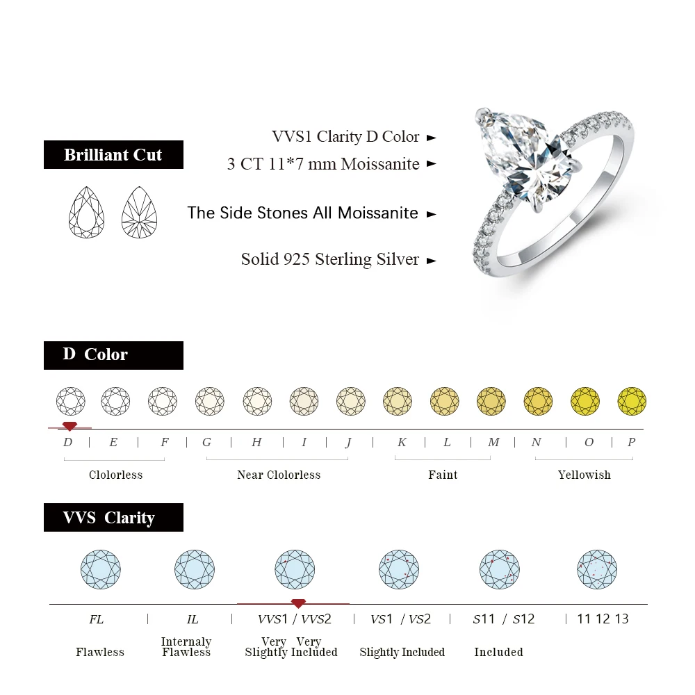 ATTAGEMS-Bague Moissanite en argent regardé 925 pour femme, coupe formage, bijoux fins, 3,0 ct, or pur 18 carats, 14 carats, 10 carats, 585, nouveau document D