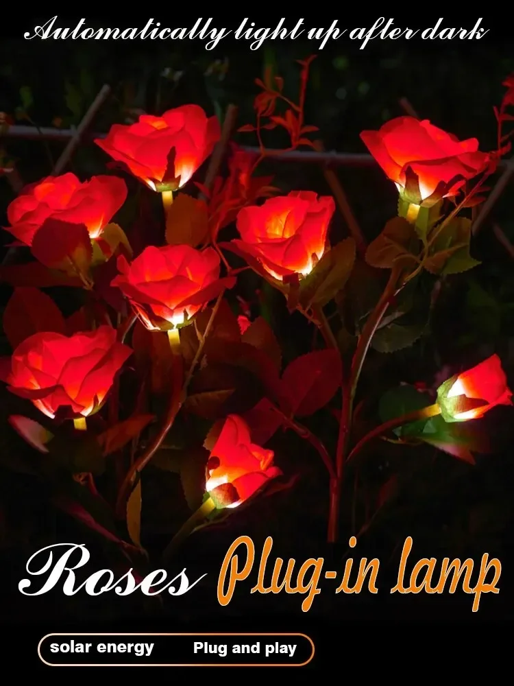 Description Picture 2 of itemThree HeadeSolar Rose Light LED Garden Decoration Simulation Outdoor Waterproof Courtyard ParkGround Insertion Lawn Light