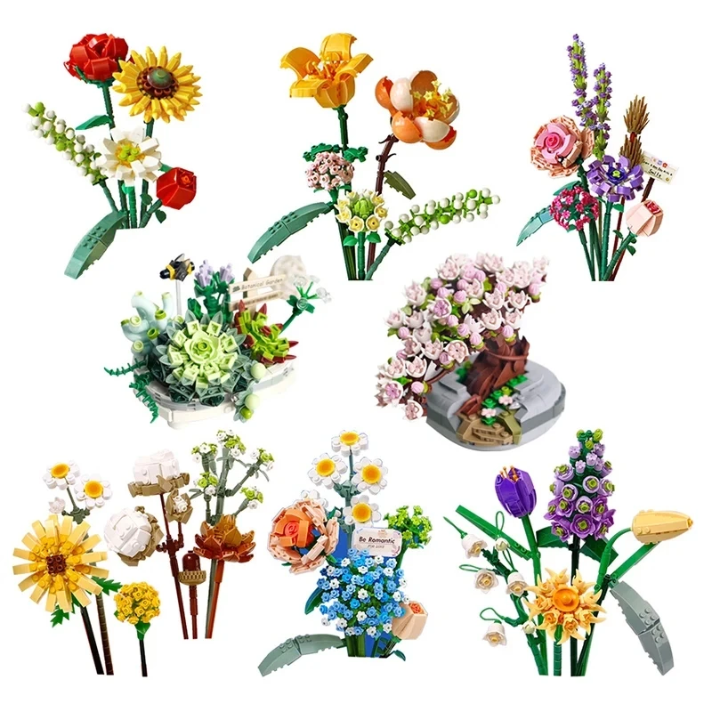 Romantic bouquet Potted Mini Building blocks Girl toys DIY design building blocks Flower ornaments decorate Christmas gifts 2