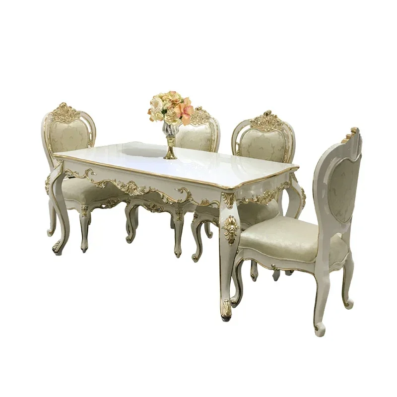 European solid wood dining table and chair combination restaurant large family dining table luxury rectangular 8-person t