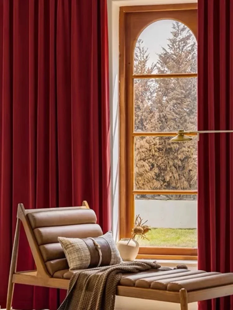 

High End Wedding Red Curtains for Festive Occasions Fully Shaded and Minimalist Chinese Style Bedroom Living Room Velvet Curtain