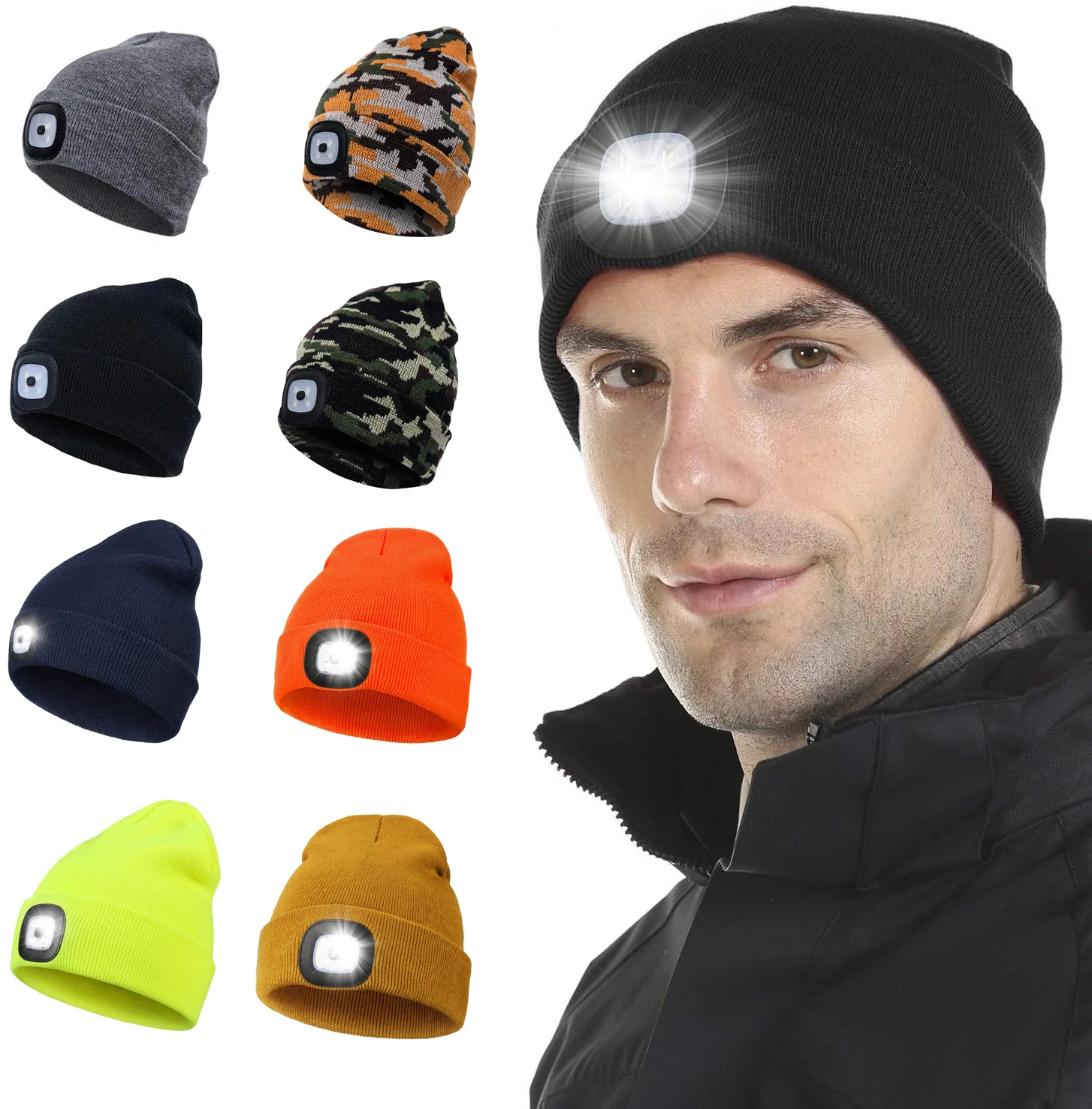 LeemeimeiLEDBeanieHatwithLightUSBRechargeableLampHatsHands