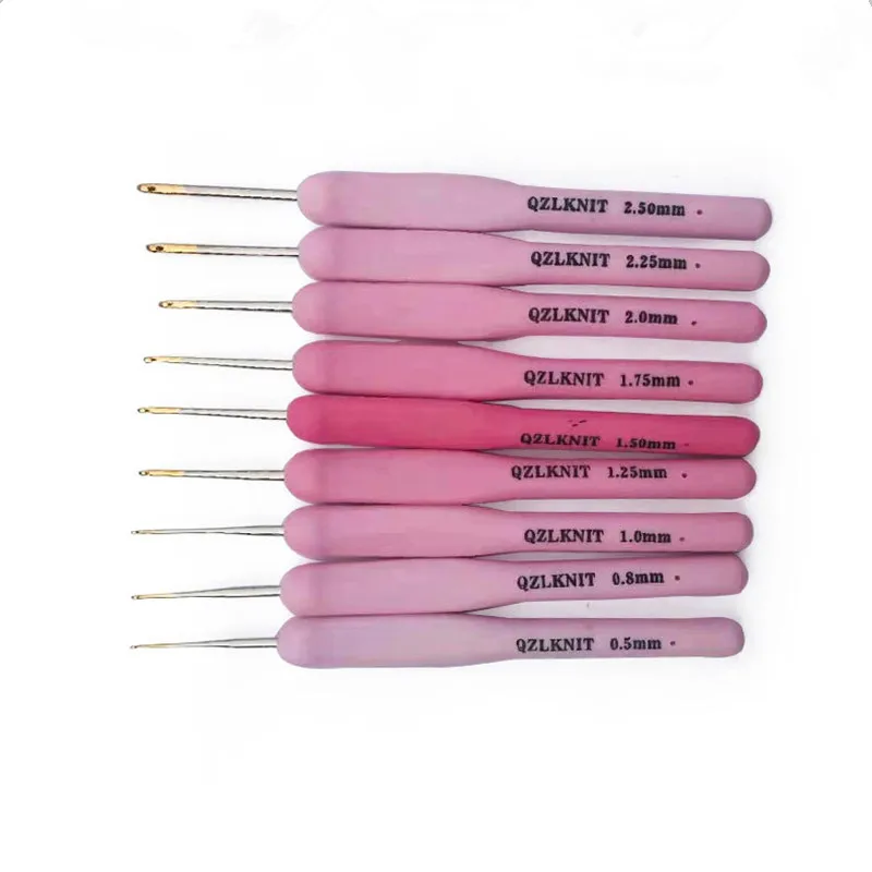 9pcs/set Handle Pink Crochet Hook Set Aluminum 1.0-10mm Knitting